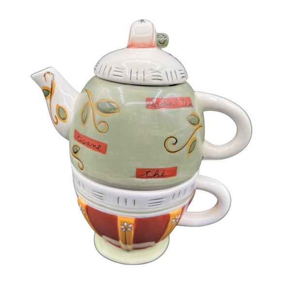 Collectible Tea For One Set Teapot Teacup Stackable Joie de Vivre pattern by MSC - Picture 2 of 16